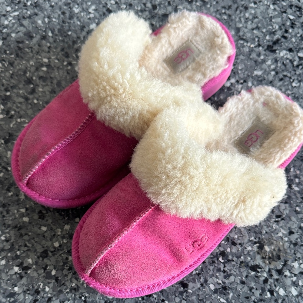 UGG Fuchsia and Cream Shearling Slippers